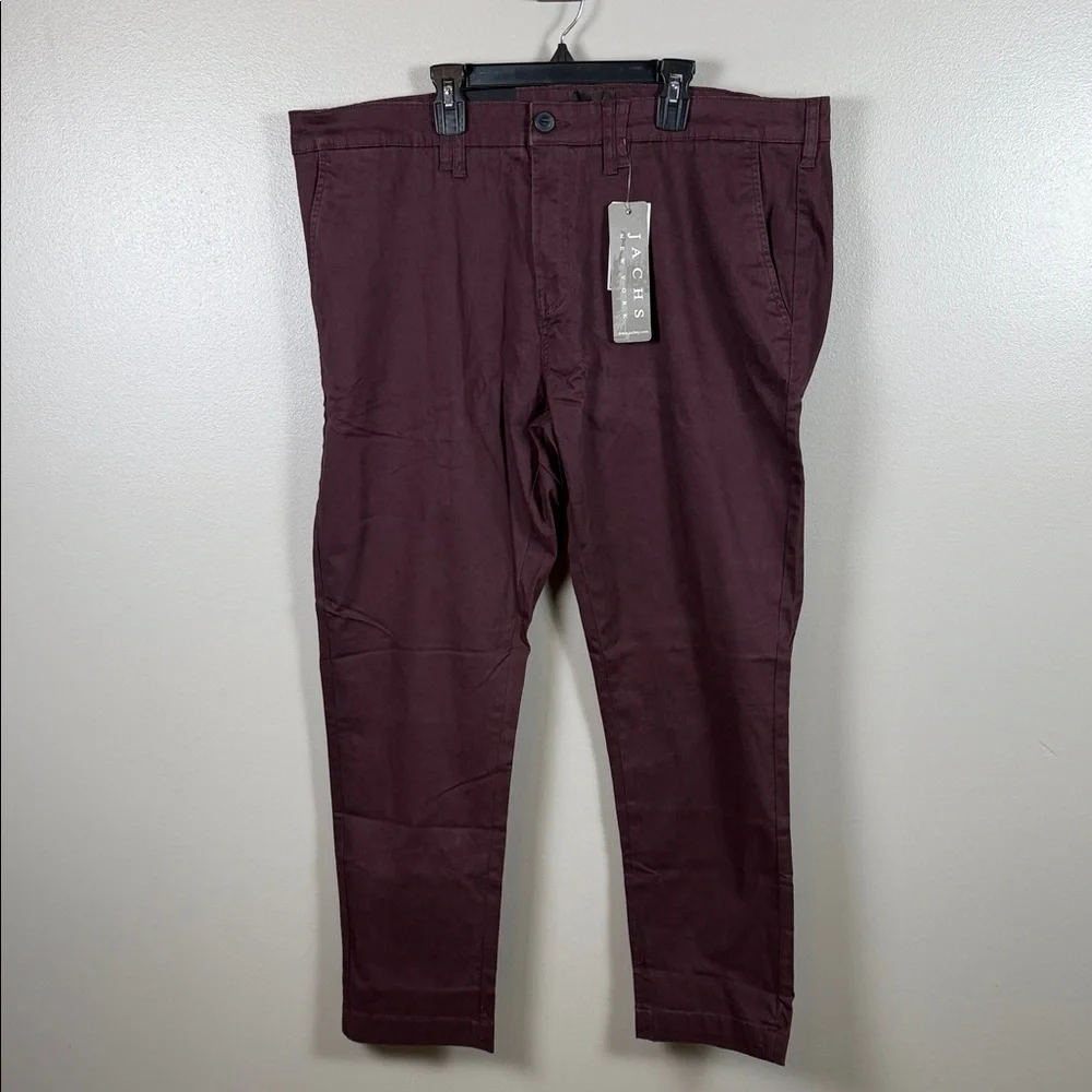 Jachs New York Maroon Slim Fit Mid Rise Chino Pants